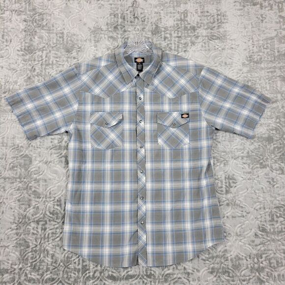 Dickies Other - Dickies Shirt Mens XL Gray Plaid Pearl Snap Western Cowboy Rodeo Short Sleeve